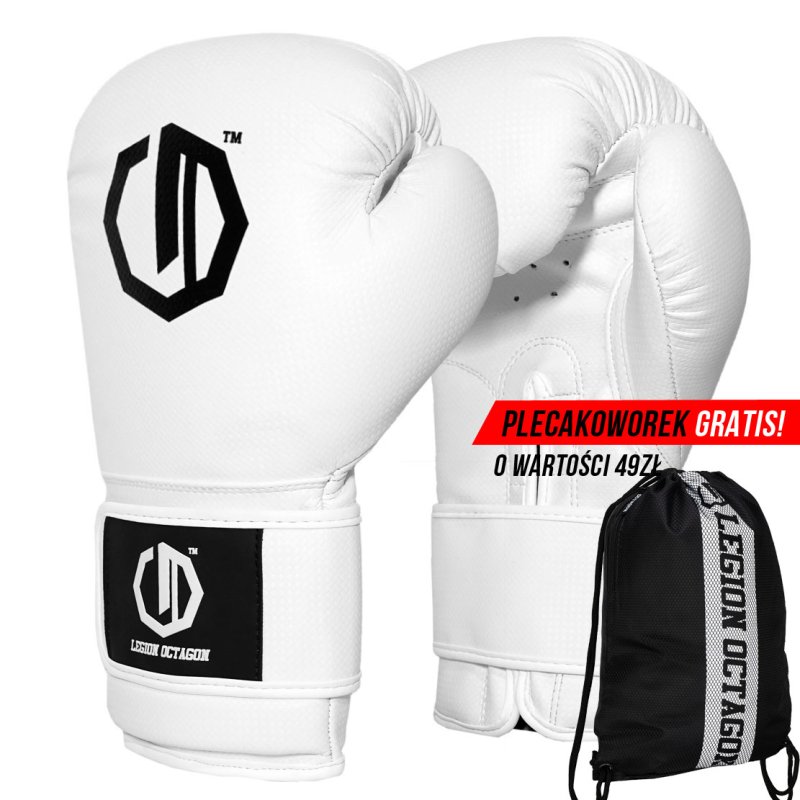 Rękawice bokserskie Legion Octagon Kevlar white plecakoworek GRATIS!