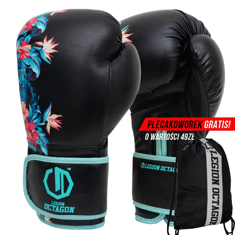 Rękawice bokserskie damskie Legion Octagon Flower black/sea green + workoplecak GRATIS