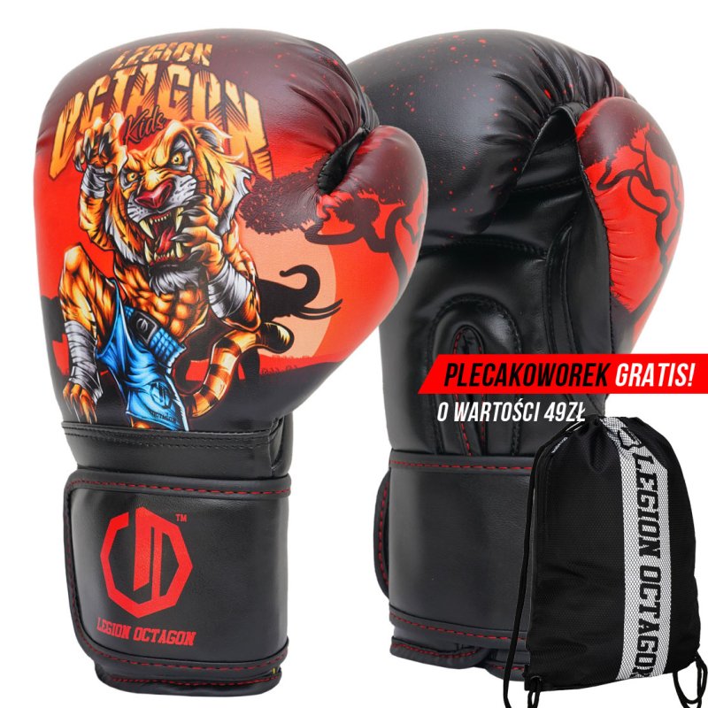 Rękawice bokserskie dziecięce Legion Octagon Tiger   plecakoworek GRATIS!