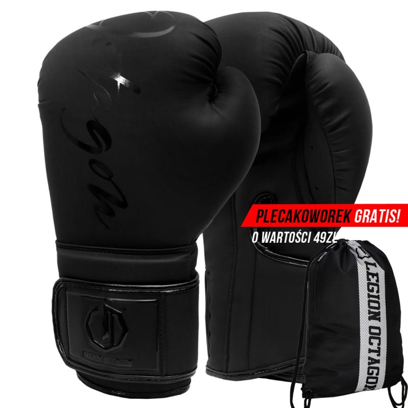 Rękawice bokserskie Legion Octagon Script PU matt black/black plecakoworek GRATIS!