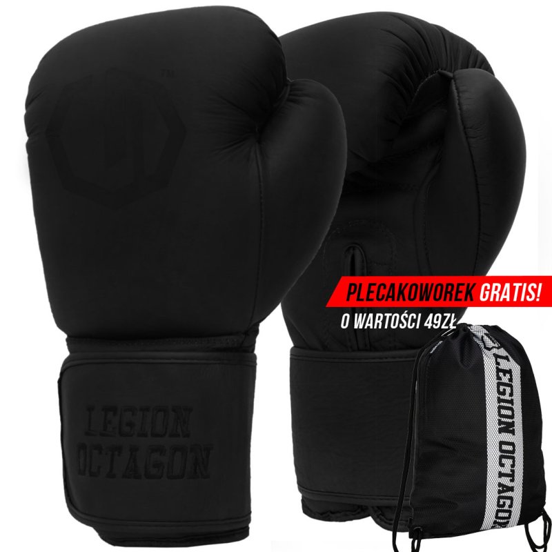 Rękawice bokserskie Legion Octagon Giant black/black plecakoworek GRATIS!