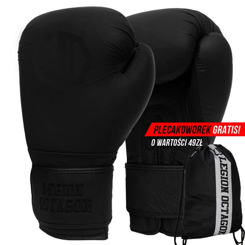 Rękawice bokserskie Legion Octagon PRO black/black plecakoworek GRATIS!
