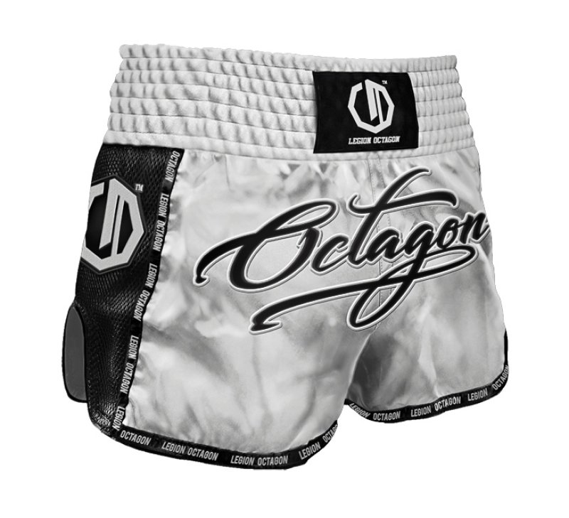 Spodenki Kickboxing/Muay Thai Legion Octagon Script PREMIUM silver