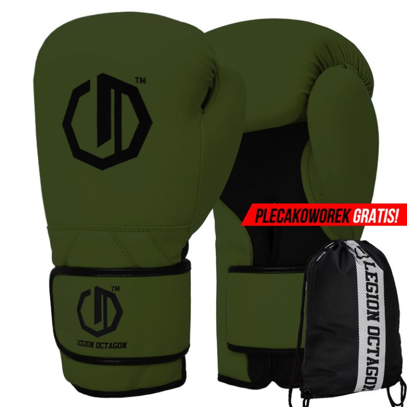 Rękawice bokserskie Legion Octagon Enforcer dark green plecakoworek GRATIS!