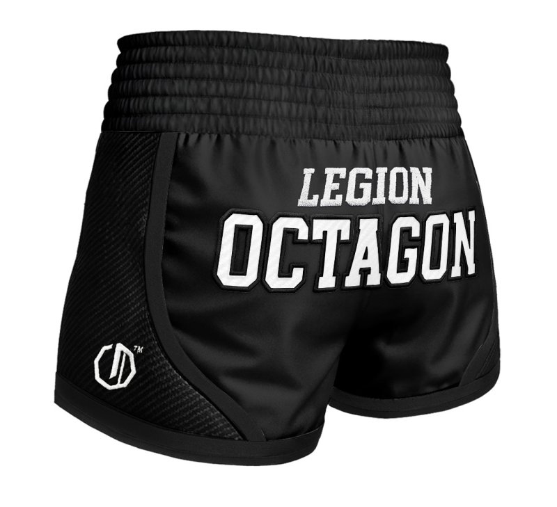 Spodenki Kickboxing/Muay Thai Legion Octagon Kevlar PREMIUM black/white