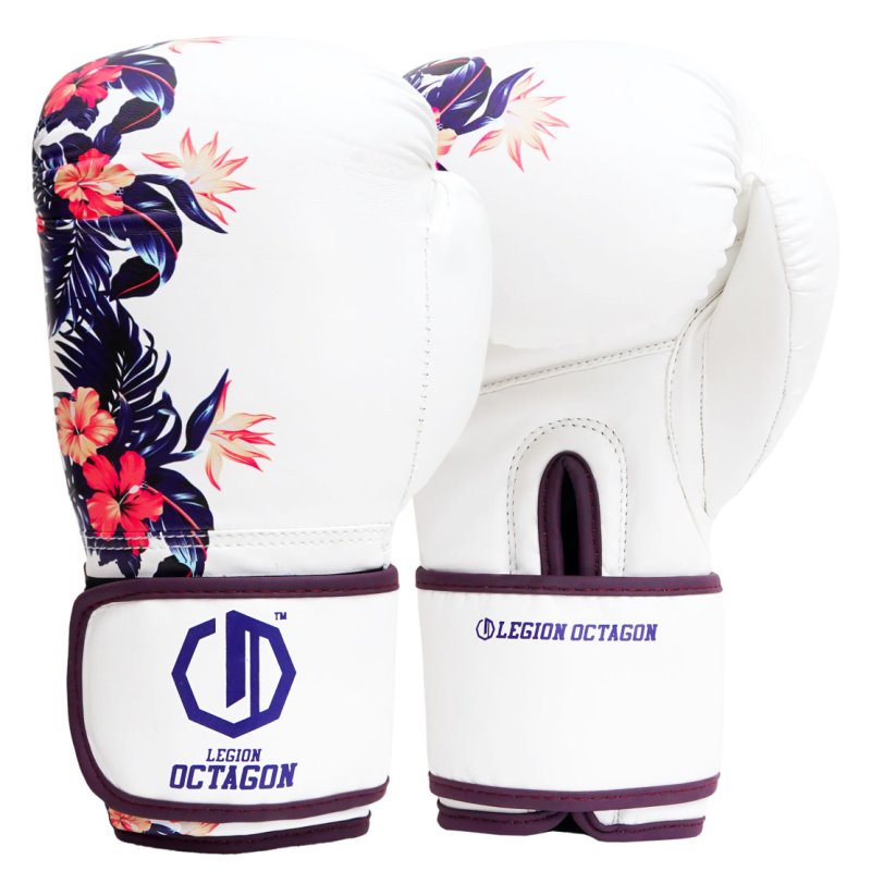 Rękawice bokserskie damskie Legion Octagon Flower white/purple + workoplecak GRATIS