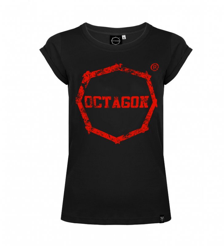 T-shirt damski Octagon "LOGO SMASH" czarny/czerwone logo