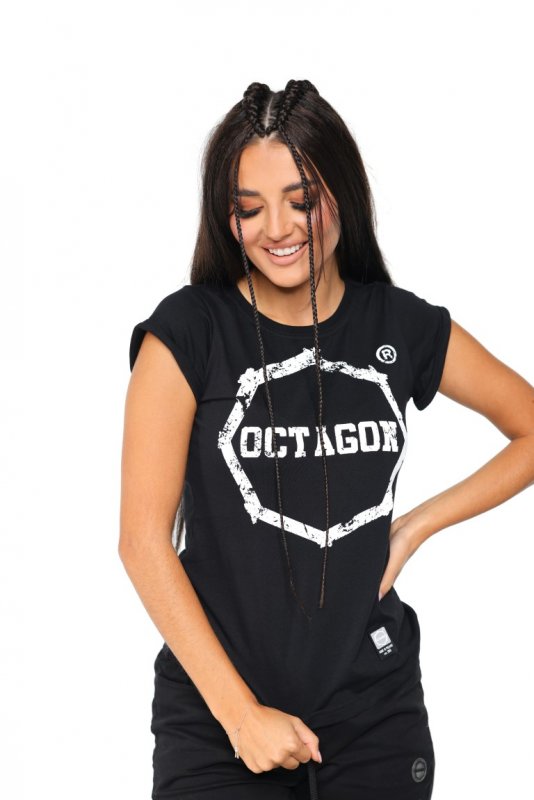 T-shirt damski Octagon "LOGO SMASH" czarny/białe logo
