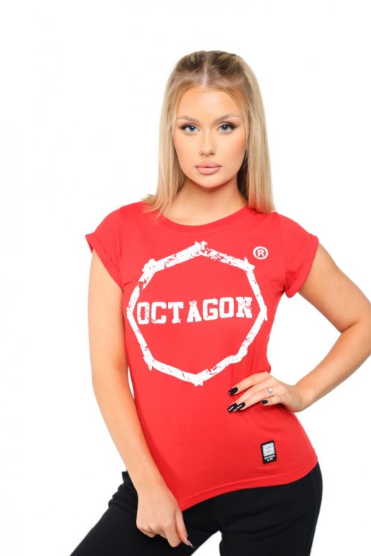 T-shirt damski Octagon "LOGO SMASH" czerwony