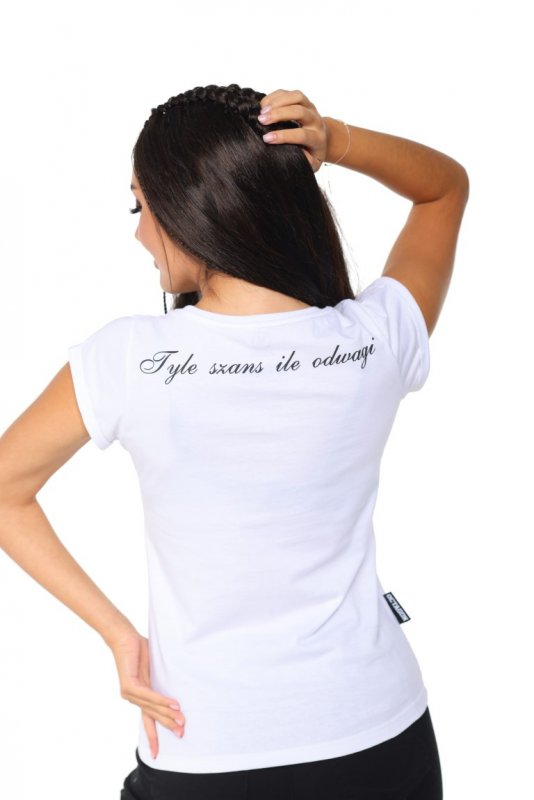 T-shirt damski Octagon LOGO "TYLE SZANS ILE ODWAGI" biały
