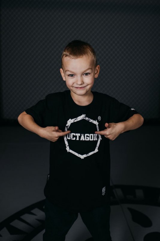 T-shirt dziecięcy Octagon Logo Smash czarny logo białe